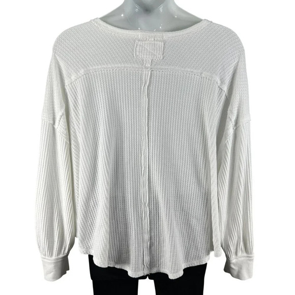 Free People Women Large White Caroline Thermal Top Asym Hem Waffle Knit Pullover - Picture 7 of 13
